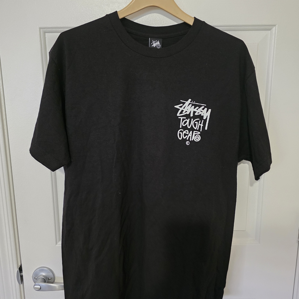 Stussy Black Short-Sleeve Tee with White Chest Logo